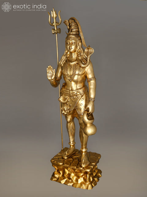 84" Huge Standing Lord Shiva with Trishul | Brass Statue | Made In India
