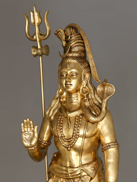 84" Huge Standing Lord Shiva with Trishul | Brass Statue | Made In India