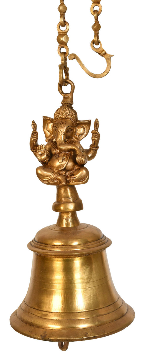 16" Brass Ganesha Temple Hanging Bell Handmade Statue