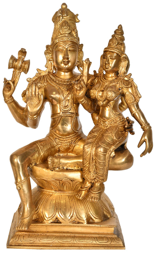 15" Handmade Shiva Parvati Brass Statue for Home Pooja