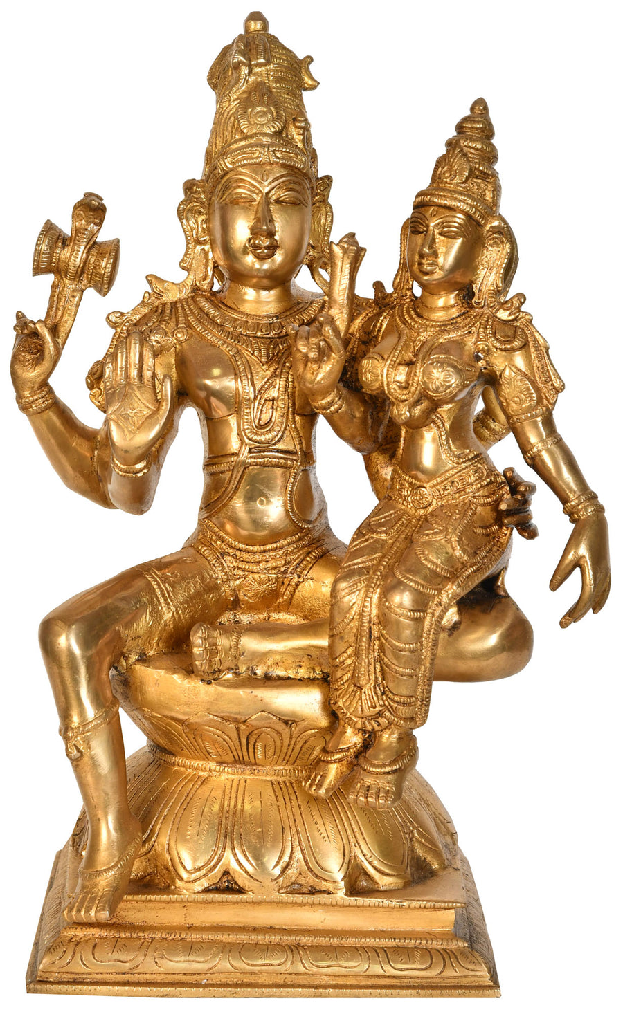 15" Handmade Shiva Parvati Brass Statue for Home Pooja