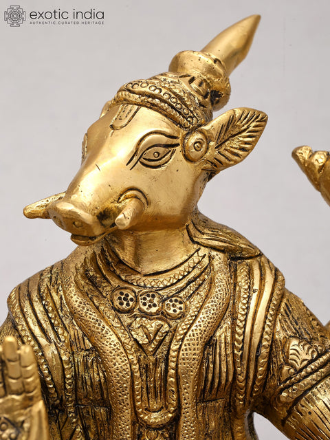 6" Small Blessing Lord Varaha In Brass | Handmade | Made In India