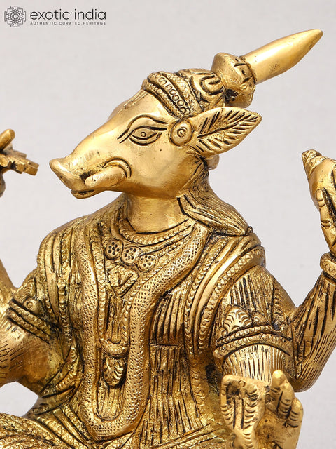 6" Small Blessing Lord Varaha In Brass | Handmade | Made In India
