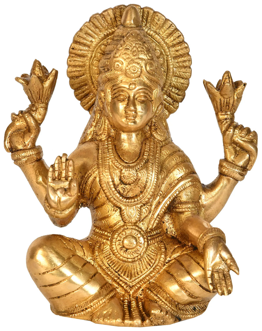 6" Handmade Goddess Lakshmi Brass Statue for Pooja