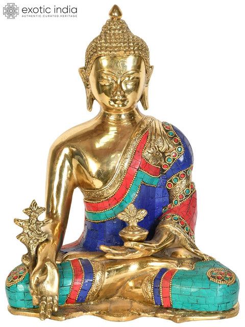 10" Tibetan Buddhist Deity Medicine Buddha In Brass | Handmade | Made In India