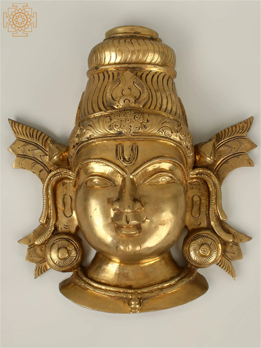 14" Handmade Devi Mask Brass Wall Hanging Swamimalai