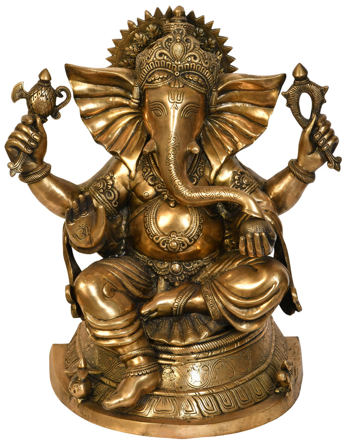 20" Lord Ganesha Brass Statue with Winnow Ears Handmade