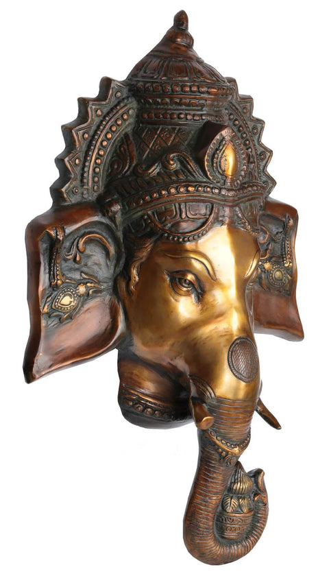 23" Auspicious Lord Ganesha Wall Hanging Mask (Large Size) In Brass | Handmade | Made In India
