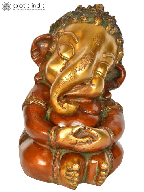 8" Handmade Baby Ganesha Brass Statue for Home Decor