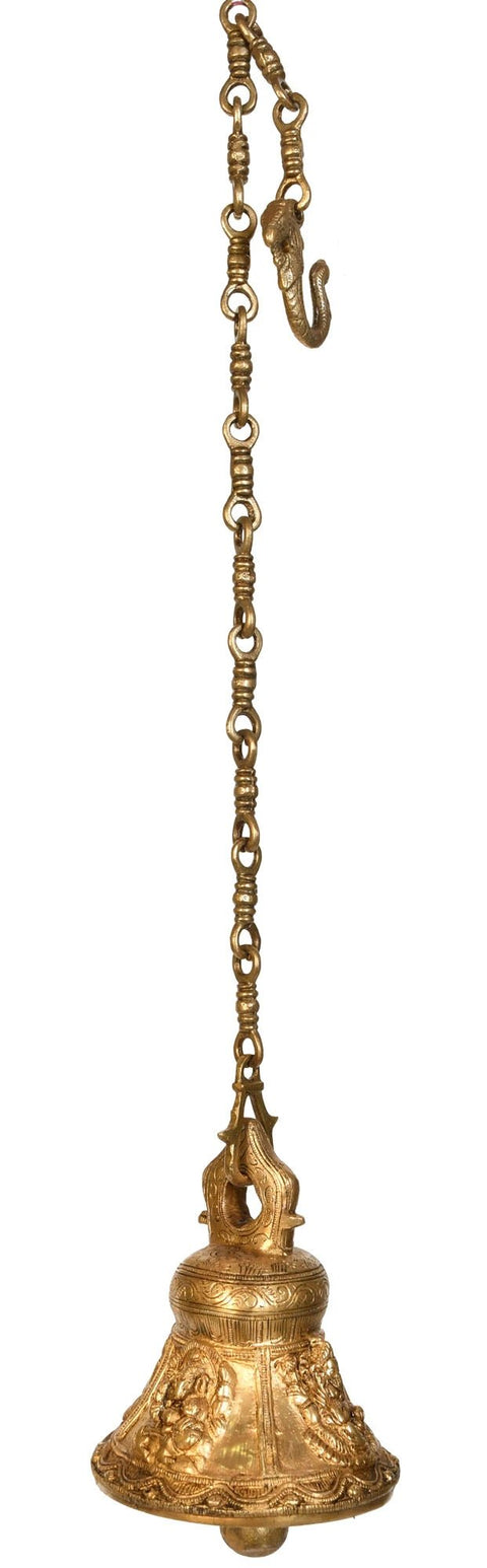 6" Pancha-Ganesha Temple Hanging Bell in Brass | Handmade | Made in India