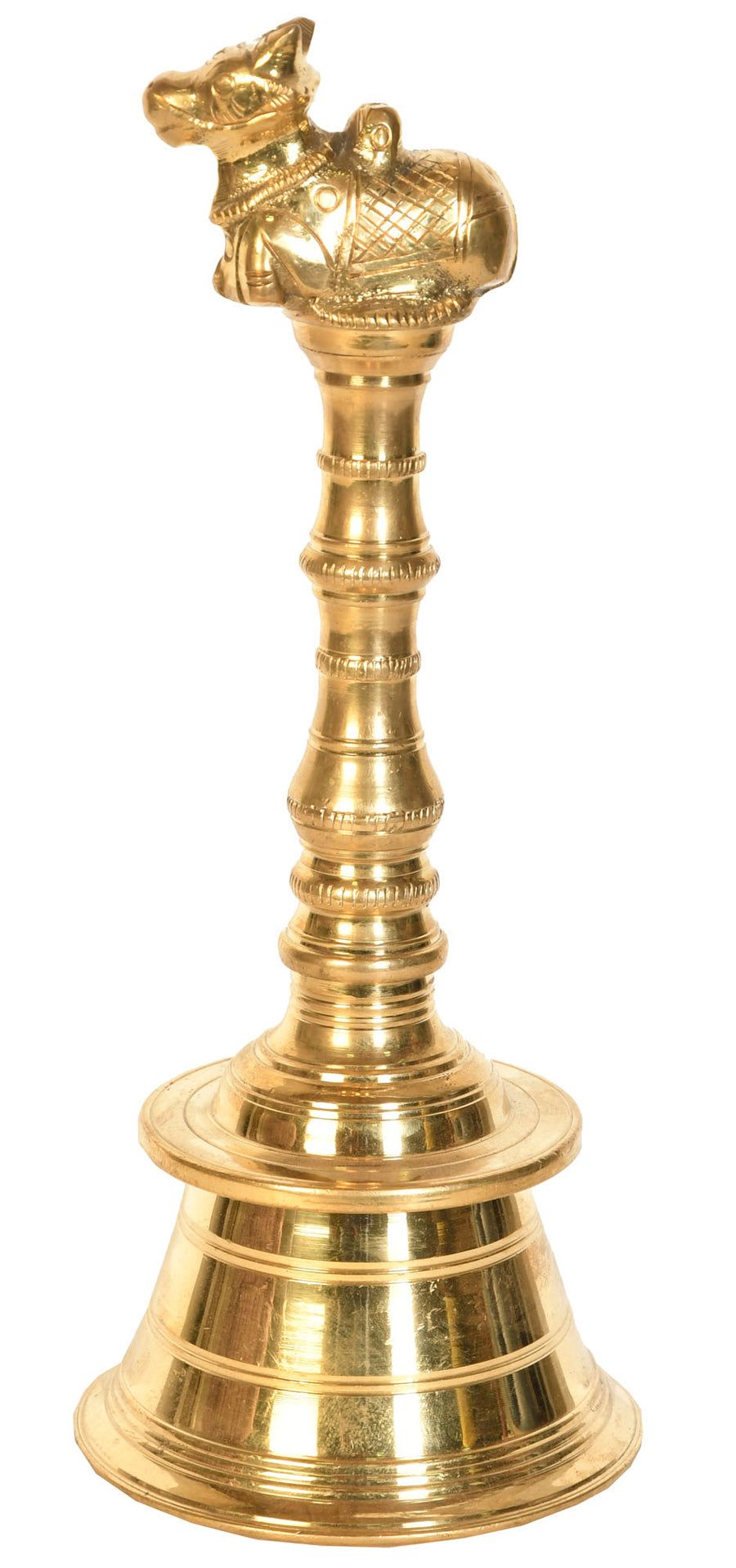 10" Brass Nandi Hand-Held Bell Statue Handmade