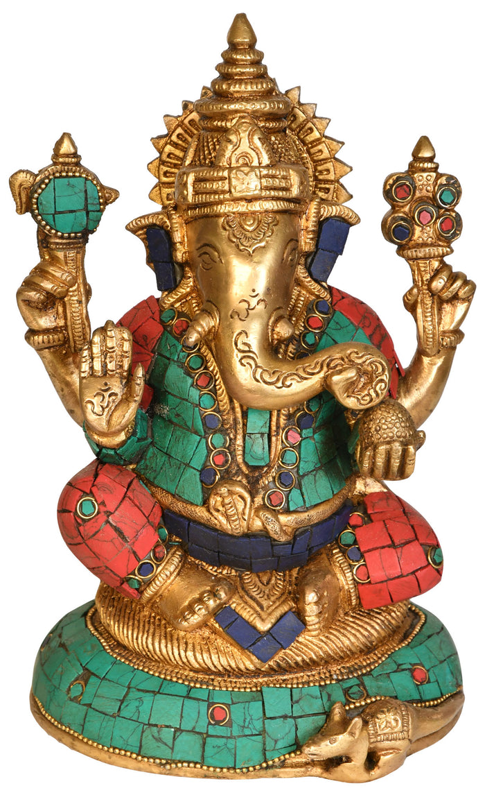 8" Ashirwad Ganesha Brass Statue Handmade