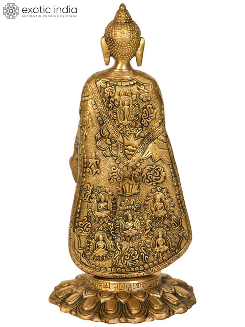 11" Tibetan Buddhist Standing Lord Buddha In Brass | Handmade | Made In India