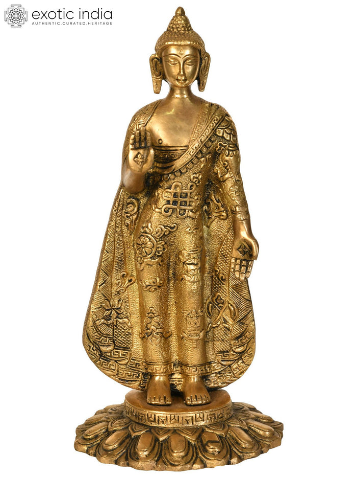 11" Standing Lord Buddha Tibetan Buddhist Brass Statue Handmade