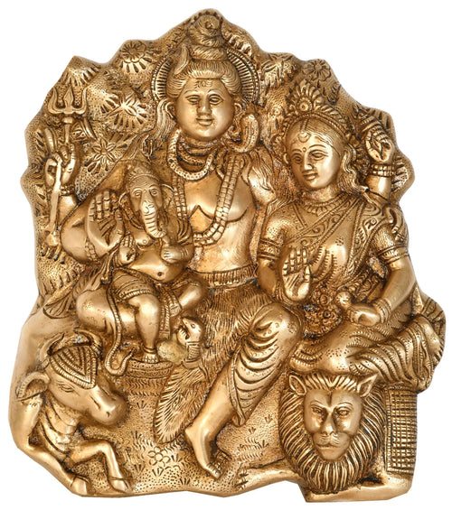 9" Shiva Family with Nandi Brass Wall Hanging Statue