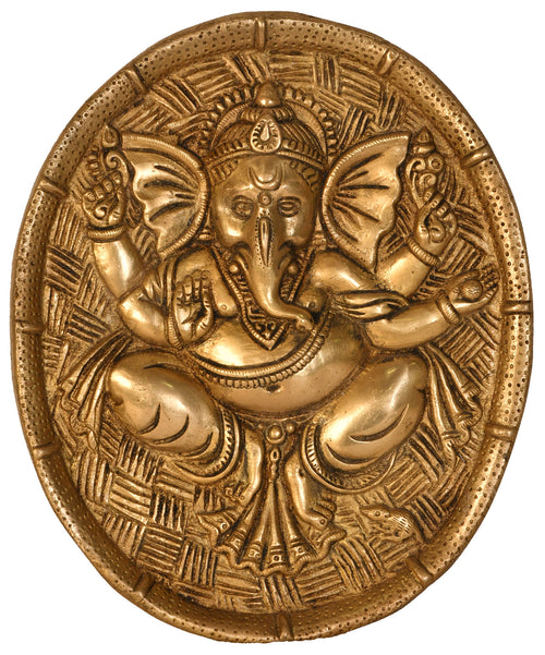 9" Ganesha Brass Wall Hanging Statue Handmade