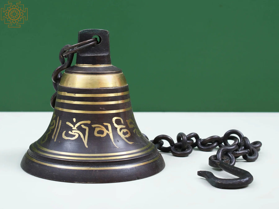 Tibetan Buddhist Brass Ritual Bell with Sacred Mantras
