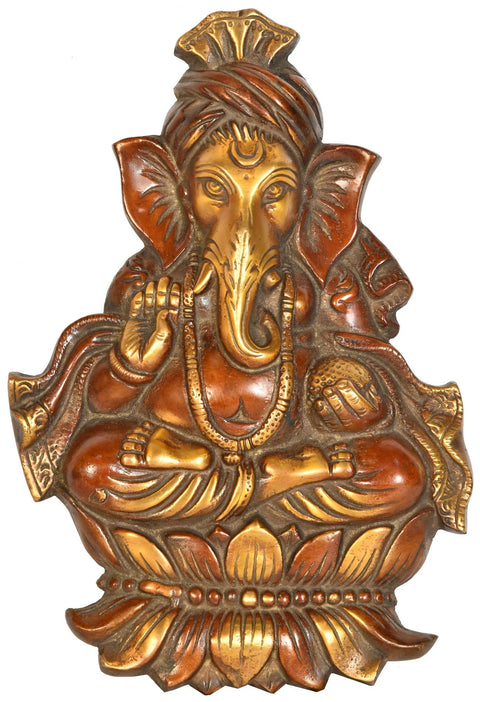 9" Lord Ganesha Wall Hanging (Flat Statue) In Brass | Handmade | Made In India