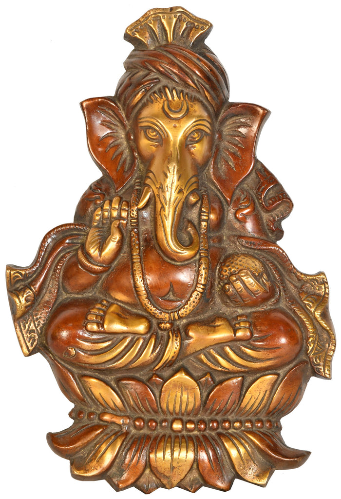 9" Lord Ganesha Brass Wall Hanging Handmade Statue