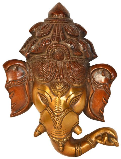 8" Ganesha Wall Hanging Mask In Brass | Handmade | Made In India