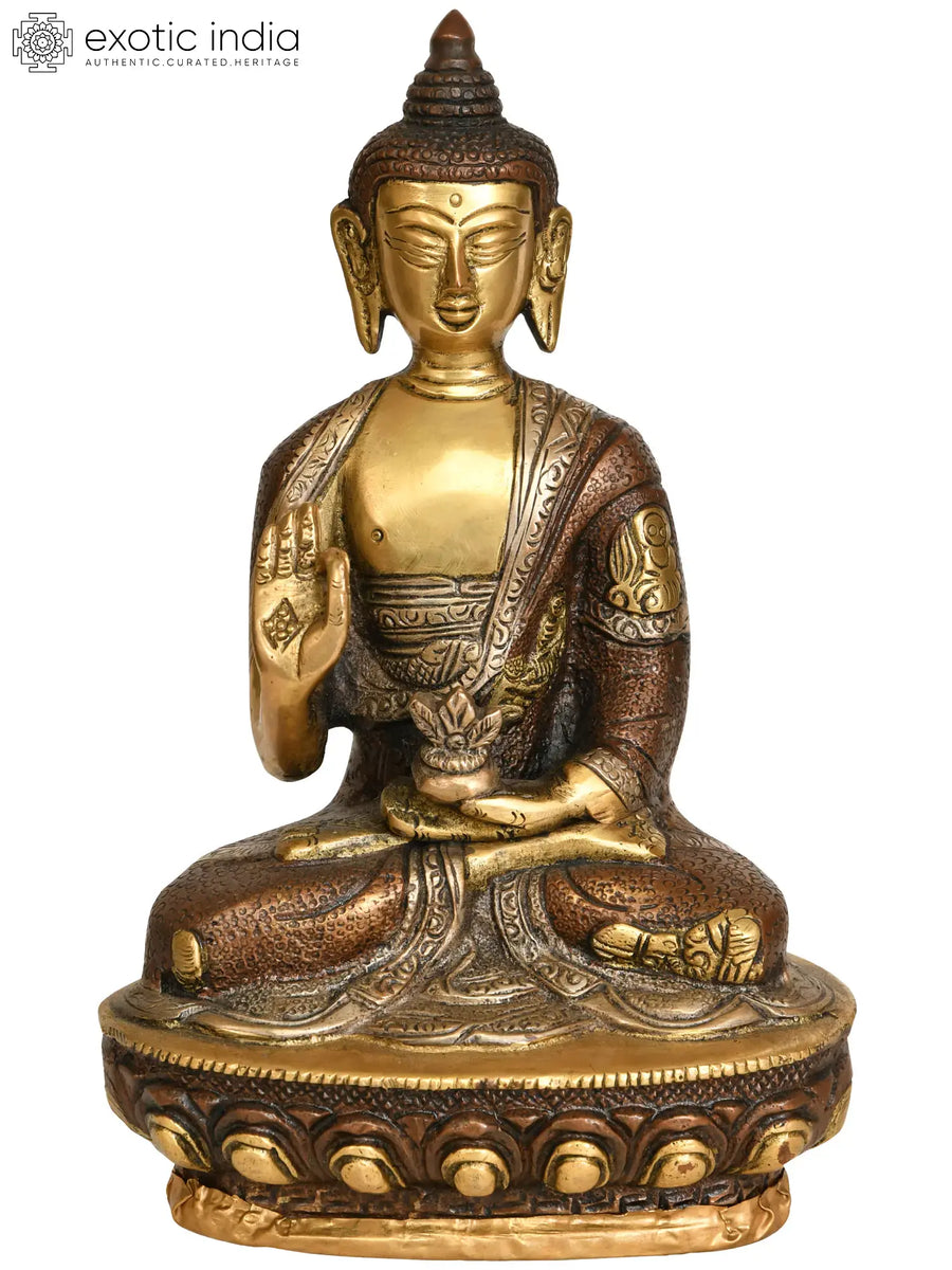 8" Preaching Buddha Handmade Brass Idol with Carved Robe