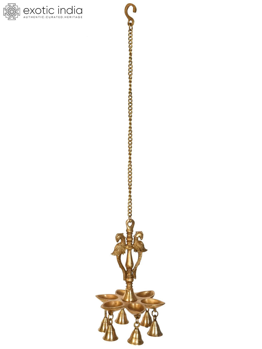 10" Handmade Brass Parrot Hanging Lamp with Bells