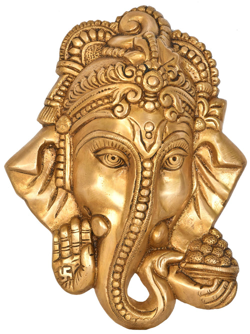 10" Handmade Ganesha Brass Wall Hanging Mask