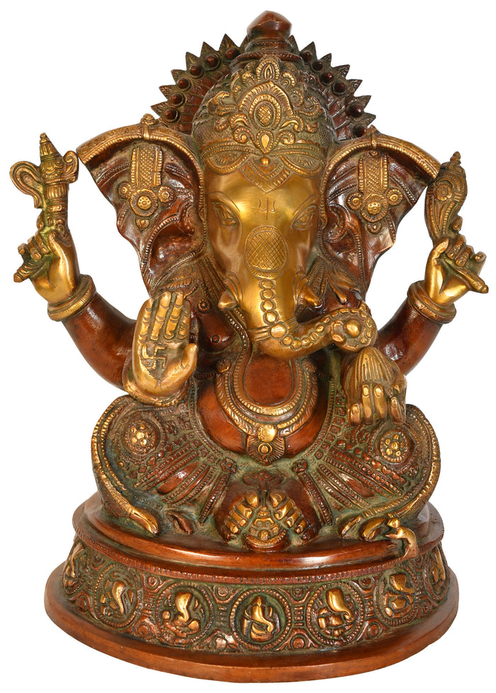 11" Ashirwad Ganesha Brass Statue Handmade