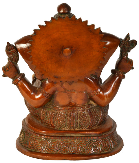 11" Blessing Ganesha Eating Modaka In Brass | Handmade | Made In India