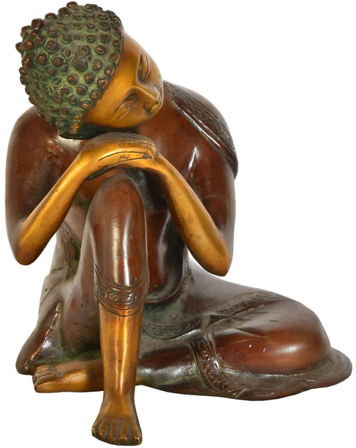 6" Thinking Buddha Tibetan Buddhist Handmade Brass Statue