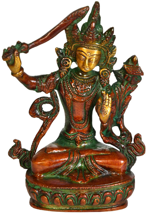 5" Manjushri Tibetan Buddhist Brass Statue Handmade