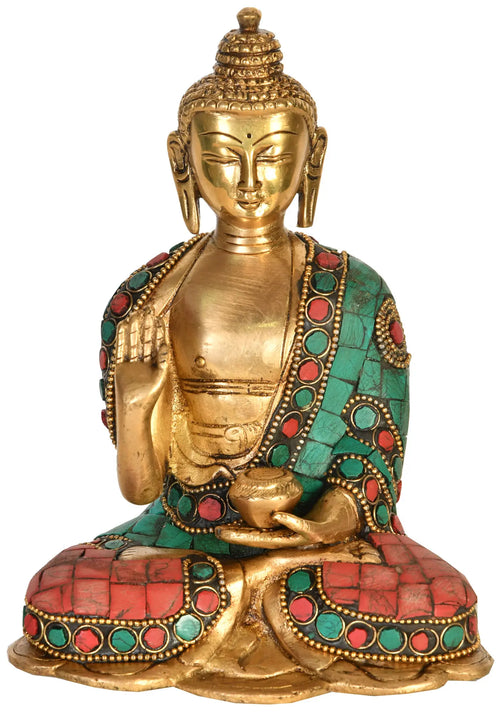 6" Handmade Brass Buddha Abhaya Mudra Statue