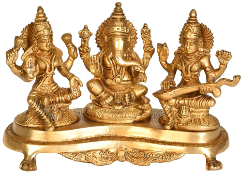 6" Lakshmi Ganesha Saraswati Brass Idol Handmade