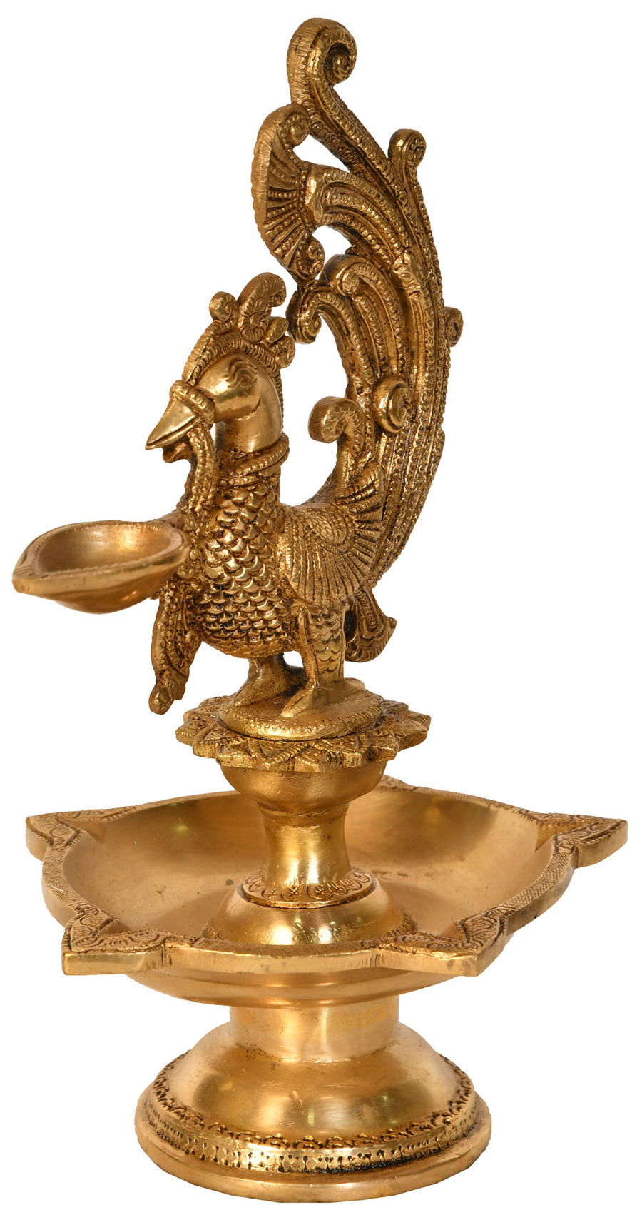 10" Handmade Brass Peacock Auspicious Lamp for Home Decor