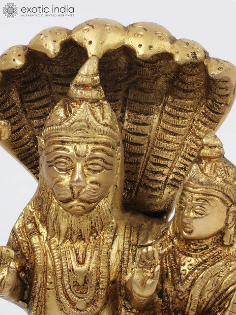 7" Lord Narasimha with Goddess Lakshmi Idol in Brass | Handmade Brass Statue | Made in India