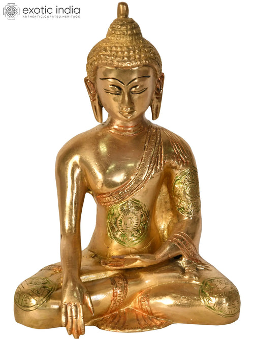7" Lord Buddha Earth Touching Gesture Brass Statue Handmade