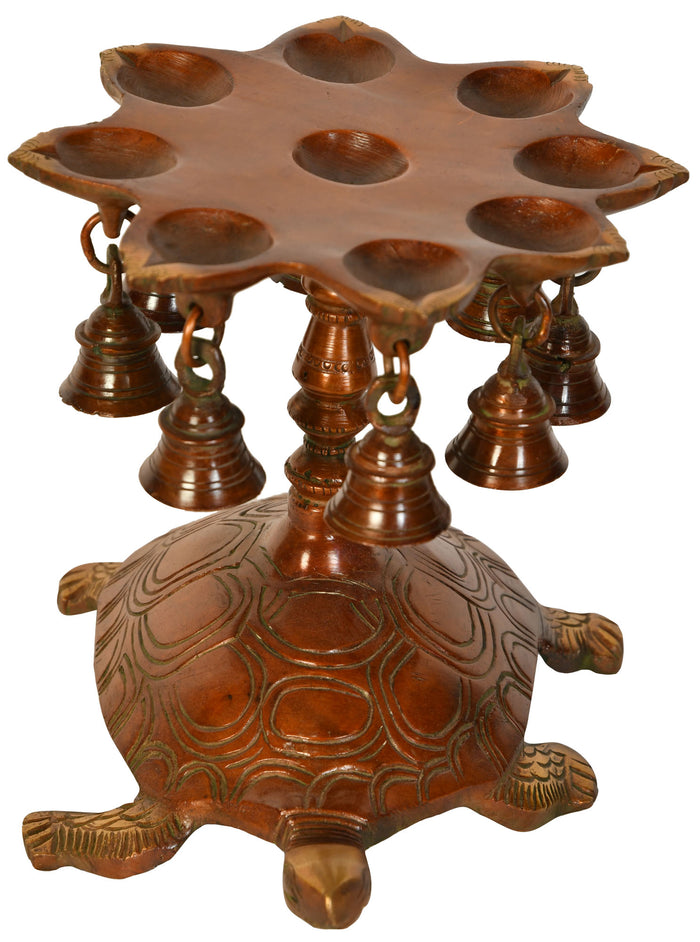 Brass Vastu Tortoise Wick Lamp with Bells
