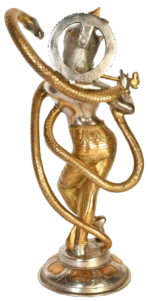 15" Krishna and Kaliya In Brass | Handmade | Made In India