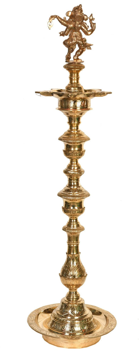 39" Large Size Dancing Ganesha Ritual Lamp in Brass | Handmade | Made in India