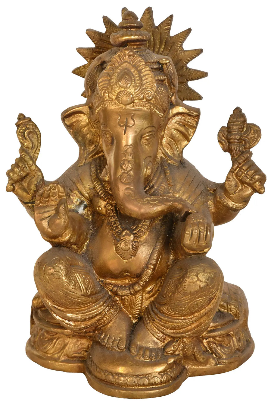 6" Lord Ganesha Brass Statue Handmade
