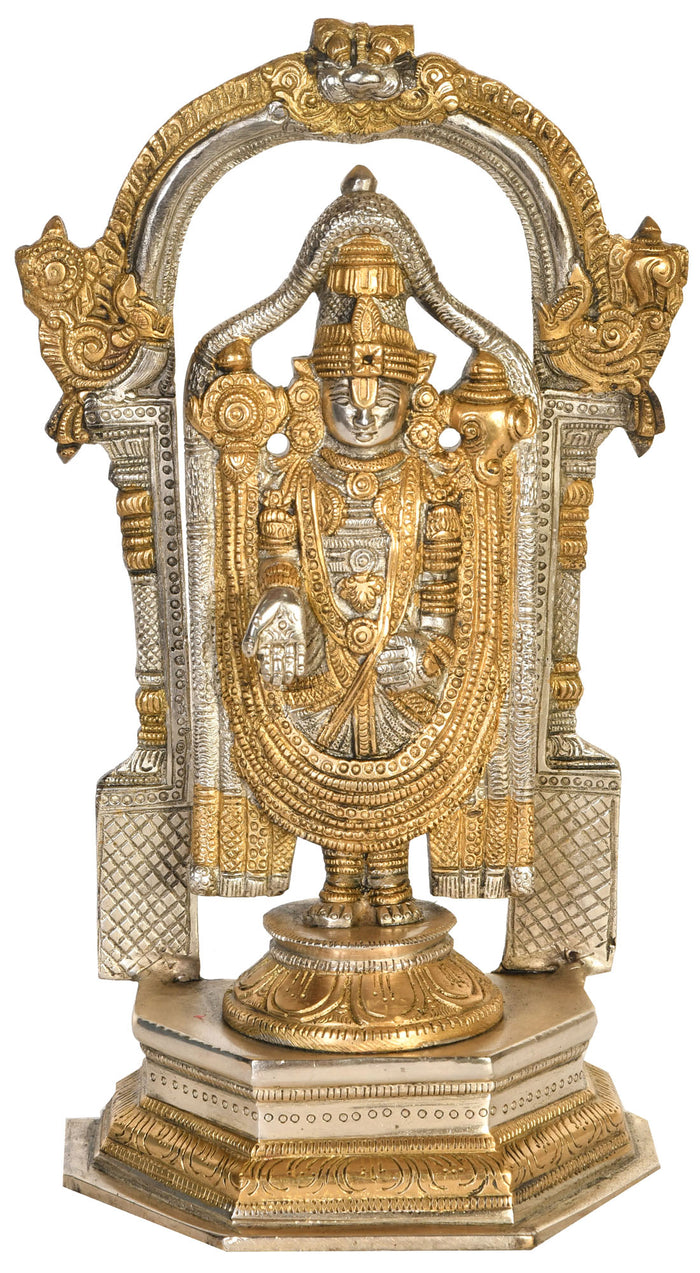 11" Handmade Lord Venkateshvara Balaji Brass Statue for Pooja