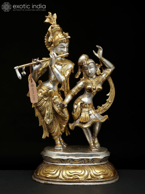 16" Handmade Dancing Radha Krishna Brass Statue