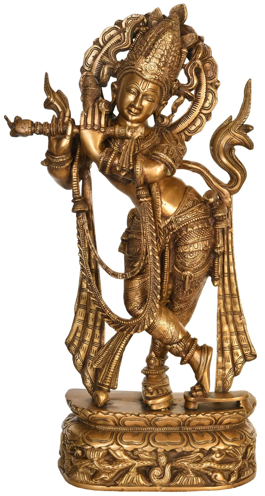 22" Venugopala Krishna Brass Statue with Khadau - Handmade