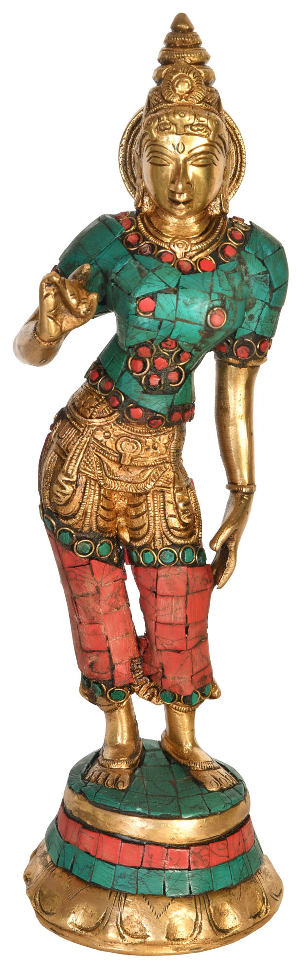 10" Goddess Parvati Handmade Brass Inlay Statue for Pooja