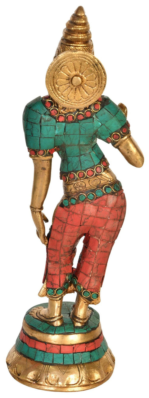 10" Goddess Parvati Brass Inlay Statue | Handmade | Made In India