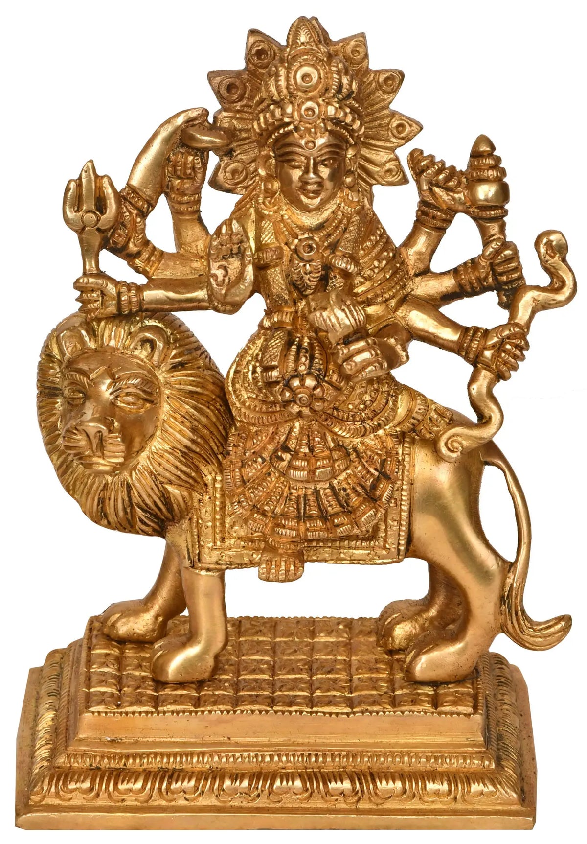 6" Goddess Durga Sculpture in Brass | Handmade | Made in India
