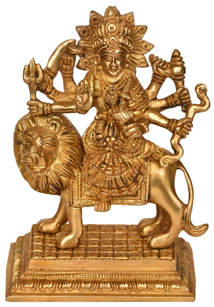 6" Brass Goddess Durga Handmade Sculpture