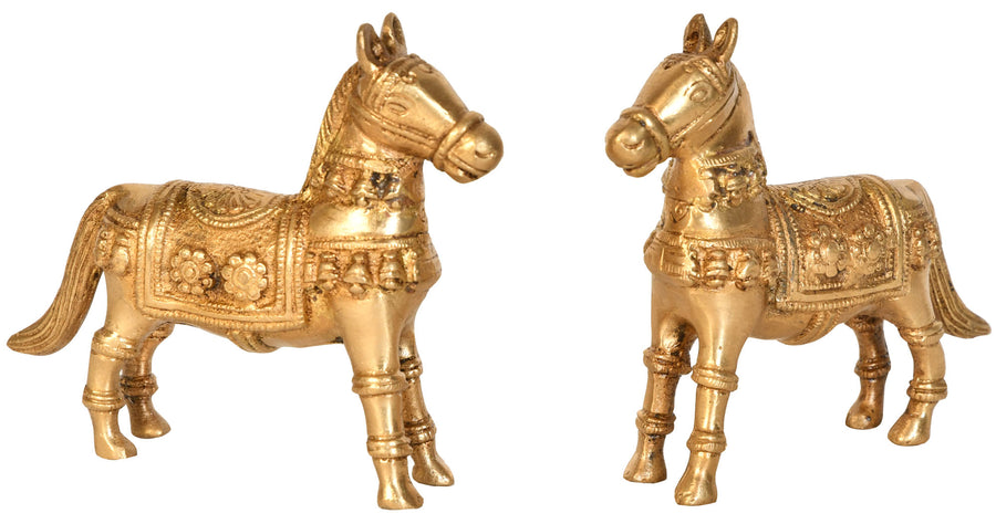 Pair of Brass Decorative Horses Statue for Home Decor