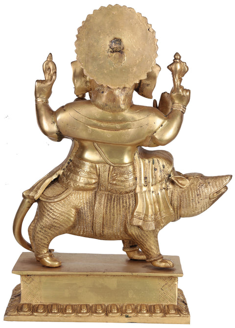 18" Lord Ganesha Seated on a Rat In Brass | Handmade | Made In India