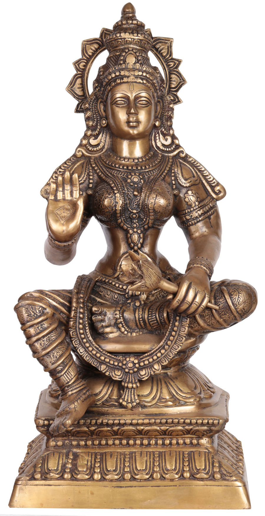 29" Handmade Goddess Lakshmi Lotus Brass Statue